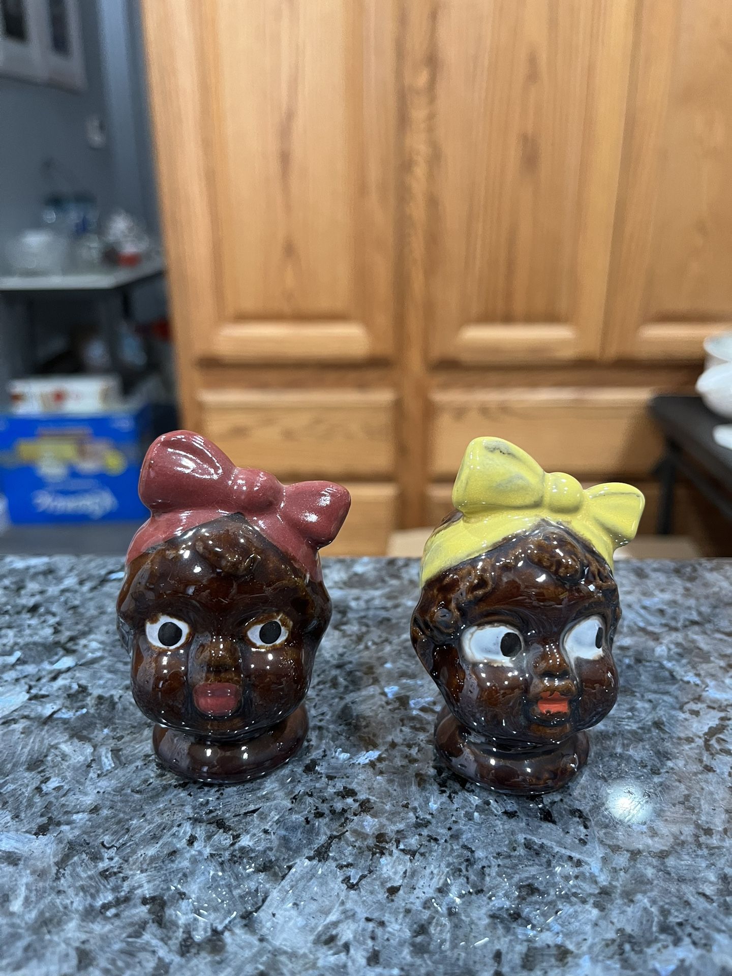 Vintage Old pair of salt and pepper shakers with original cork stoppers. Size approximately 3 inches tall. Preowned.