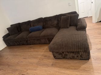 Large Brown Corduroy Sectional Sofa with Chaise