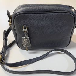 J. Crew Dark Gray Pebbled Leather Signet Zip Closure KeyLock Charm Crossbody Bag