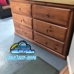 Oak Solid Wood 6 Drawer Dresser Assembled- Tocador Seis Cajón