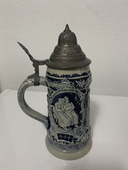 🍀vintage Blue & Gray Stein With Lid/ Jarra azul y gris con tapa, ofrecemos facilidades de pago cada quincenal o mensual, We offer payment facilities