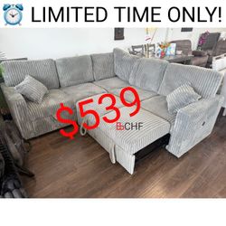 Corduroy 3 Piece Convertible Sectional Sleeper Sofa With Pull Out Bed // 🚨 LIMITED STOCK ALERT!