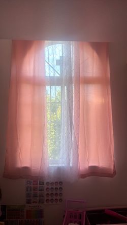 Pink curtains + curtain rod (2 solid pink & 2 sheer)