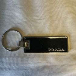 Authentic Prada Silver & Black Enamel Keychain 