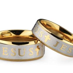  Jesus Cross Ring Gold Silver Stainless Steel - Sizes 6-13 NEW 