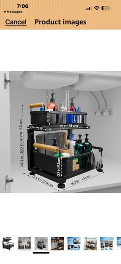 Premium Large Under Sink Organizer, 2-Tier Pull Out, Adjustable Heavy-duty carbon steel, 7 adjustable heights and smooth ball-bearing sliding baskets