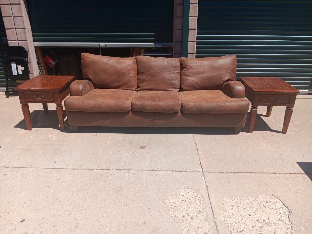 Brown Faux Leather Sofa Set. Sofa L87"W40"H31" (Free Delivery)