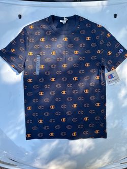CHAMPION Logo Navy & Orange Tee Size Small