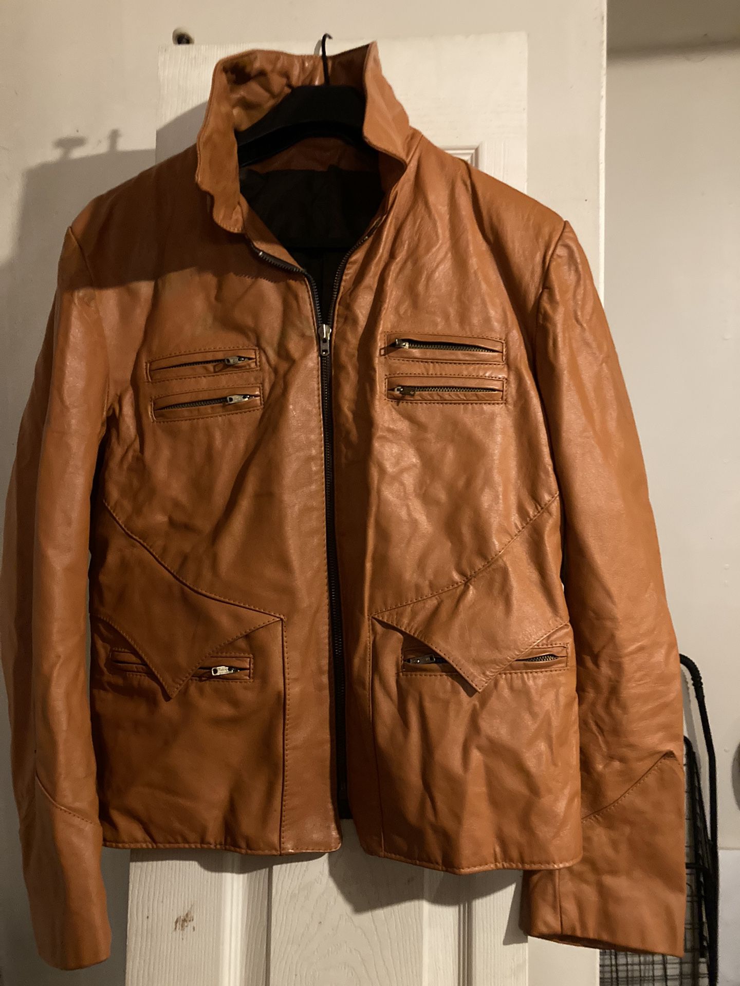 Vintage Nutmeg Colored Leather Jacket Size Medium