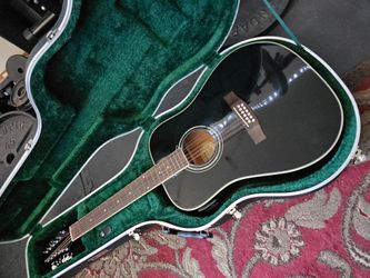 Black 12-String Acoustic Guitar with Hard Case