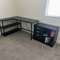 L Desk (with riser) And Printer Stand