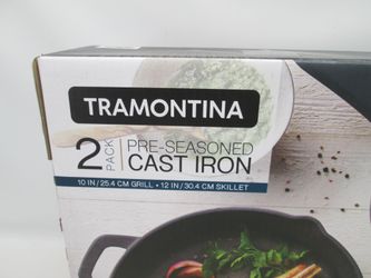 Tramontina Pre-Seasoned Cast Iron Grill + Skillet 10 in Grill 12 in Skillet