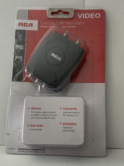 RCA Compact RF modulator design for DVDs and games in satellite