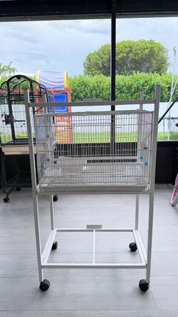 Large White Bird Breeding/Flight Cage with Rolling Stand