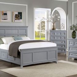 Brand New Grey 4pc Queen Bedroom Set (Available In California & Eastern King)