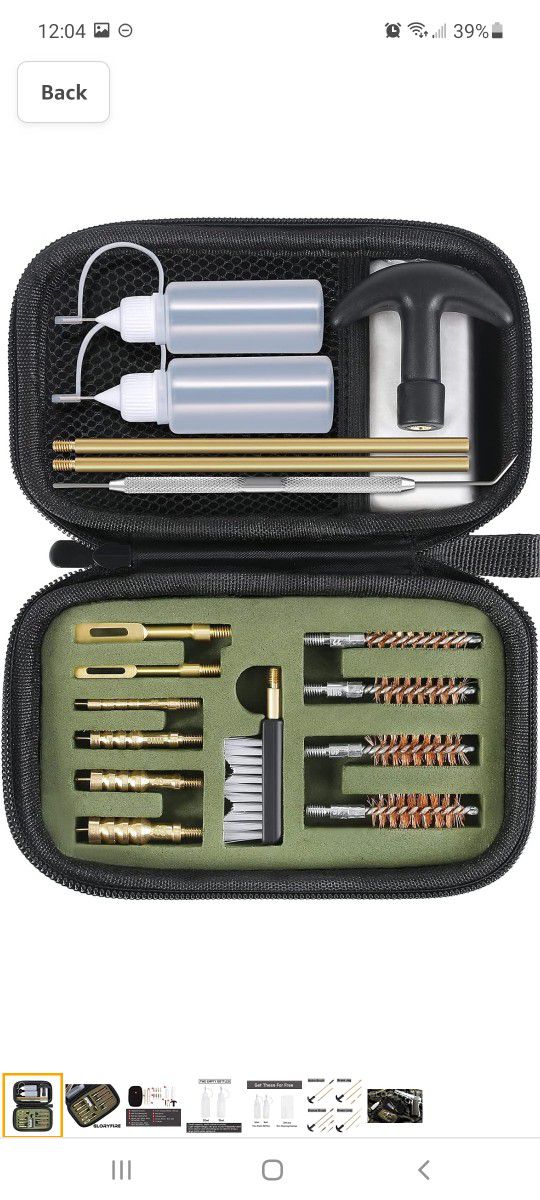 GLORYFIRE Gun Cleaning Kit Handgun Cleaning Kit Pistol Cleaning Kit .22.357/9mm.40.45 Caliber Brass Jags Tips and 2 Empty Bottles for Hunting Shooting