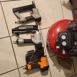 Porter Cable Air Compressor And 3 Nail Guns 