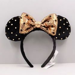 Disney Parks Minnie Mouse Black and Gold Ears Headband | Disney Ears Headband 