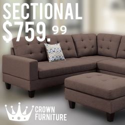 Brown Sectional W/ Ottoman 