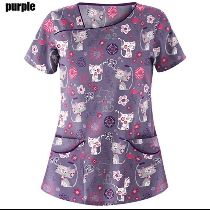 Purple Cute Cats Scrubs Top