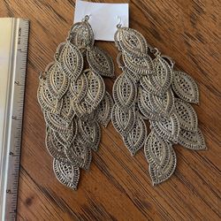 Gold Toned Statement Piece Dangle Earrings