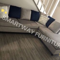 Cindy Silver Sectional W Blue Pillows Reversible 