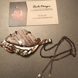 Oregon Agate Leaf, Pendant Sterling/Copper by Amy Pfeiffer.