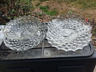 Clear Cut Glass Bowl and Plate Set