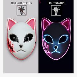 Halloween Demon Killer Mask, LED Cosplay Mask Japanese Anime with 3 Light Modes for Halloween Costume Masquerade Carnival
