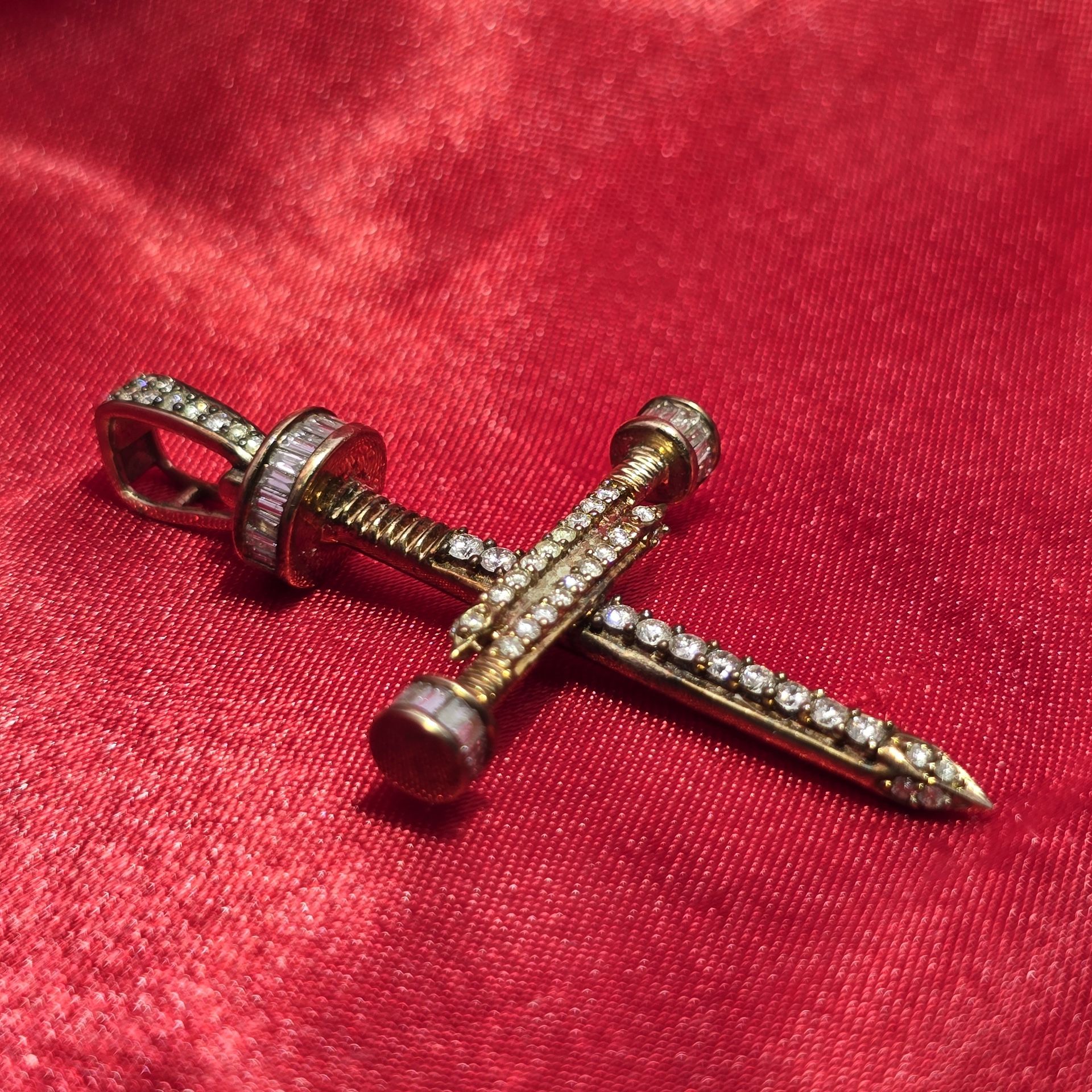 10k Yellow Gold Diamond Nail Cross Pendant 6.07 ctw