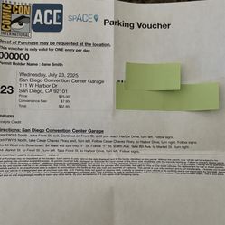 SDCC 2025 Convention Center Permit One Day 7/23WED Wednesday Ace Parking On Hand