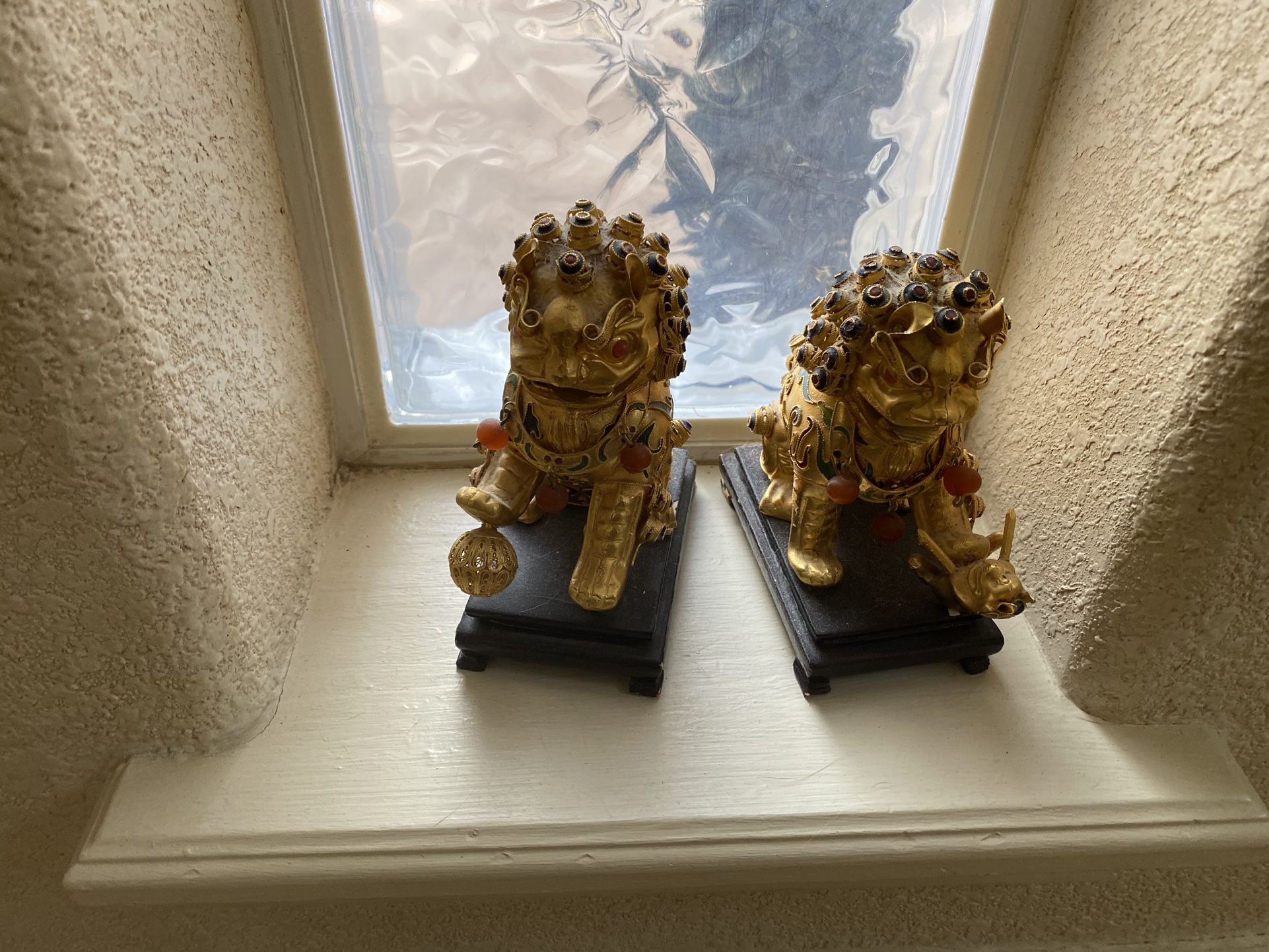 Pair Of Gold Foo Dog Statues
