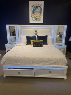 Drawers high headboard led lights