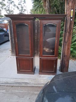 Dark Wood Display Cabinet with Glass Doors