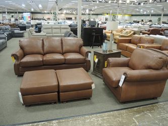 Rocky Mountain Leather Castlewood Crock Leather Roll Arm Sofa - Caramel | Couch | Living Room Couch