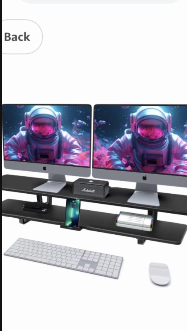 Dual Monitor Stand, 2-Tier Wood Monitor Riser with Storage Organizer and Cable Management, Black