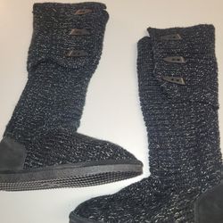 New Gorgeous 3 Toggle Bearpaw Boots Black with Gold Sparkle ugg Womens uggs Size 7 $120