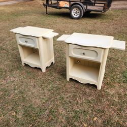 Pair Of Antique Nightstands With Retractable Sides 