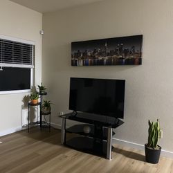Black Silver Glass Tv Stand Can Fit Up To 50 Inch