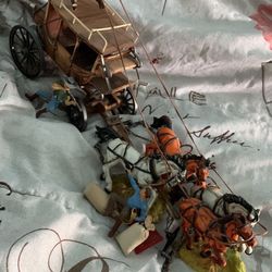 1960's Elastolin Covered Wagon Stagecoach with 4 Horses + Cowboys