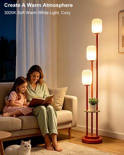 Floor Lamp with Table, 3-Light Modern Dimmable Vintage Lamp - Bulbs Included