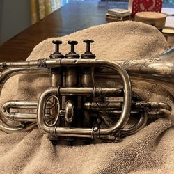 19th century “H Durand (Paris)” antique silver plated cornet