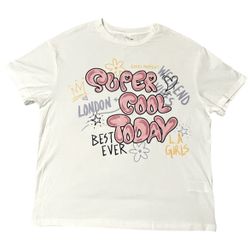 Shein Girls Teen 10-11Y Graphic Print T-Shirt Short Sleeve Drop Shoulder