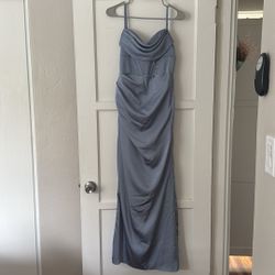 Azazie MAI Dusty Blue Bridesmaids Dress | Stretch Satin Dress corset cowl bust 4