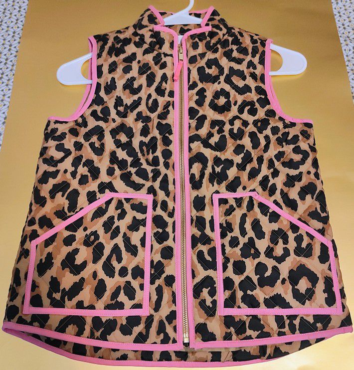 J. Crew Crewcuts Leopard Print Quilted Zip up Vest Girls Size 8