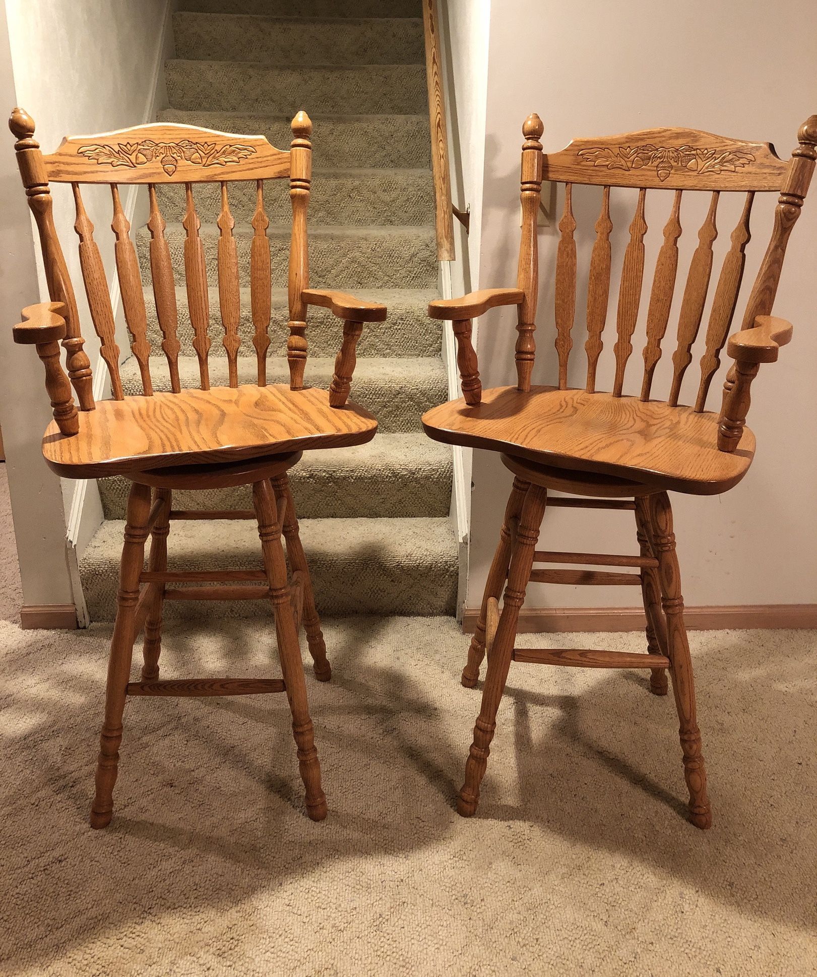 Solid Oak Swivel Bar Chairs -Amish Made