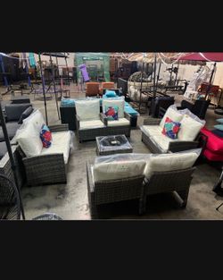 Only $395! Set of 7pcs Outdoor Set With Arm Chairs in Beige. (throw pillows not included).