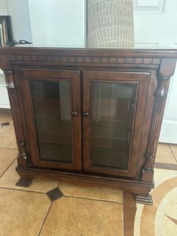 Dark Wood Display Cabinet with Glass Doors