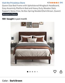 Queen Size Bed Frame with Upholstered Wingback Headboard, Easy Assemnly Platform Bed and Heavy Duty Wooden Slats Support, Noise-Free, No Box Spring Ne