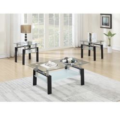 Gorgeous New Three Piece Glass Top Coffee Table set